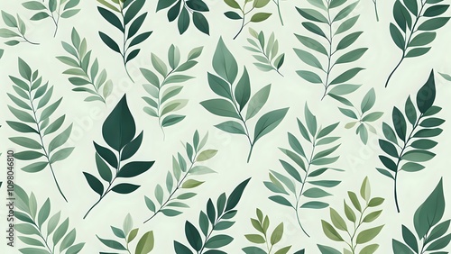 Green leaves illustration on a plain background, perfect for minimalist and nature-themed designs.