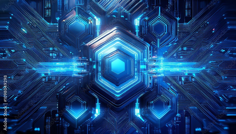 Obraz premium Futuristic Computer Core with Glowing Neon Circuits
