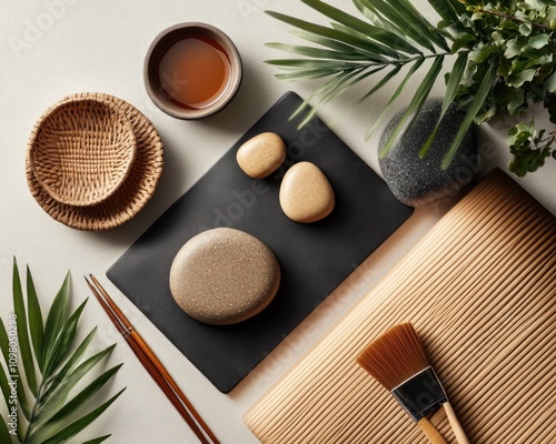 Explore the Art of Chinese Calligraphy A Serene Workspace Featuring Traditional Inkstones, Brushes, and Elegant Scrolls Discover the Timeless Beauty and Precision of this Ancient Craft This Image photo