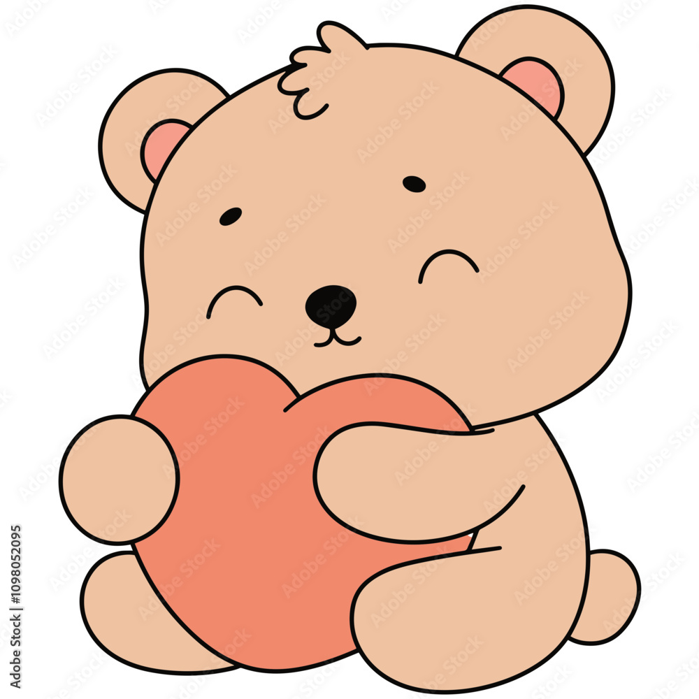Valentine Baby Bear Hugging a Heart in Flat Design Valentine Baby Bear Hugging a Heart in Flat Design