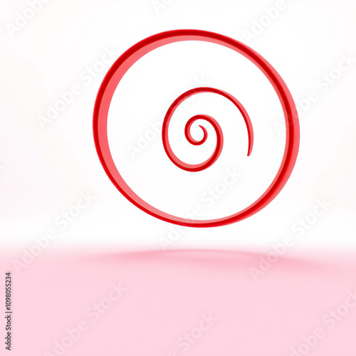 stylized abstract red spiral shape with curved lines, abstract shape, spiral pattern, colorful background, stylized art