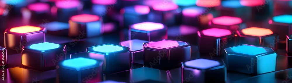Neon Hexagonal Blocks Abstract Design Background Neon Hexagonal Blocks Abstract Design Background