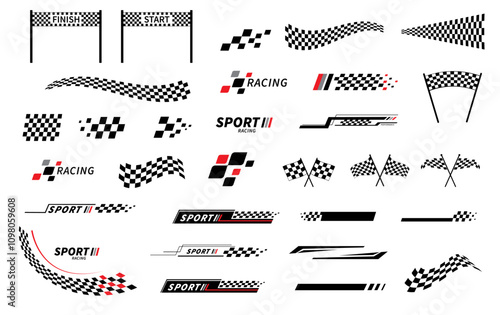 Start and finish flag. Race flag. Checkered flag. Racing stripes. Race motorsport graphics. Vector illustration