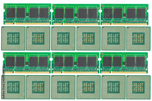 CPU and RAM isolated on a white background. CPU and RAM for a laptop. Set of RAM and processor. photo