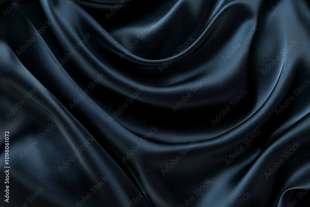 Fototapeta premium Shiny smooth luxury black satin and silk fabric. Template banner design for backgrounds, backdrops and wallpapers with space for text. Funeral and dramatic style