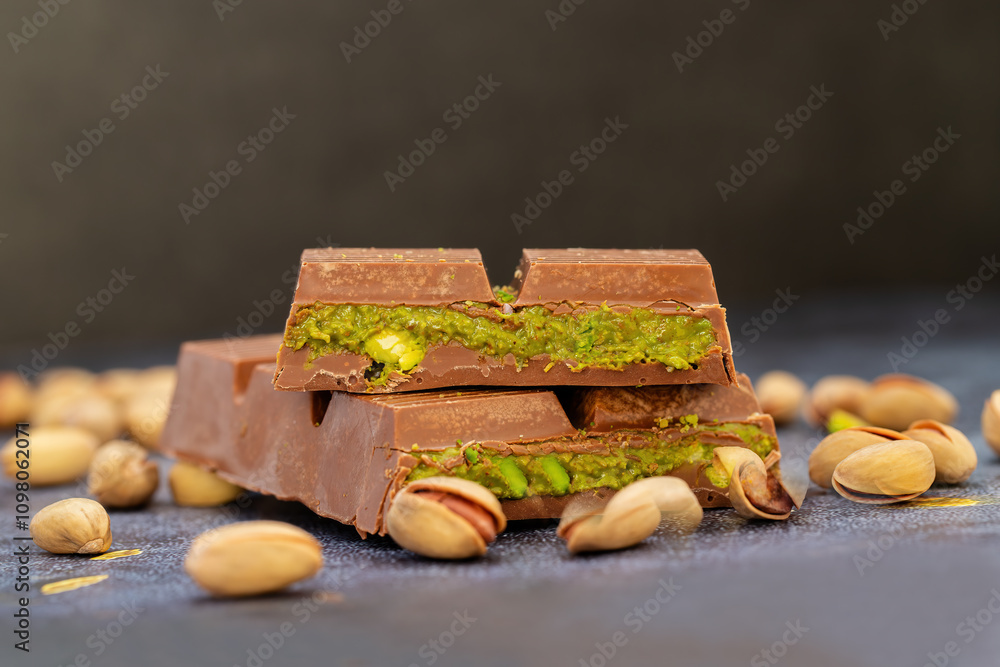 Dubai chocolate, green kataifi and peanut butter. Trendy dessert.