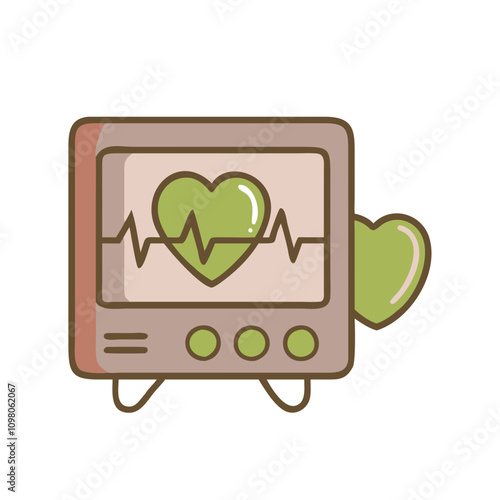 heart monitor displaying heartbeat with green heart and heart icon