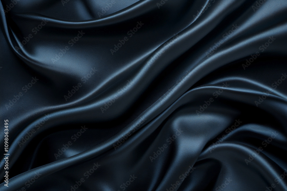 Obraz premium Shiny smooth luxury black blue waves background. Template banner design for backdrops and wallpapers with space for text. Futuristic 3d style