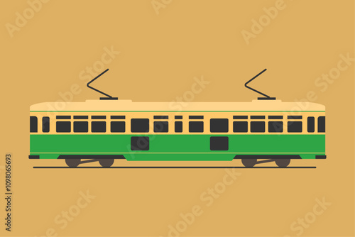 Vintage tram minimalist design vector 1950s 1960s 1970s tram service