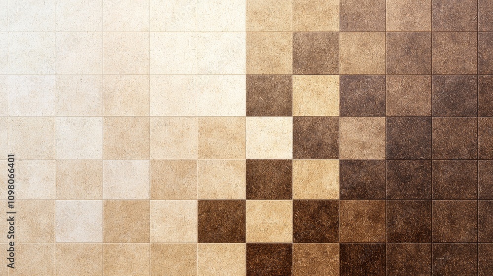 Fototapeta premium Textured Digital Pixel Design with Layered Tiles in Earthy Tones and Gradients for Modern Art Applications