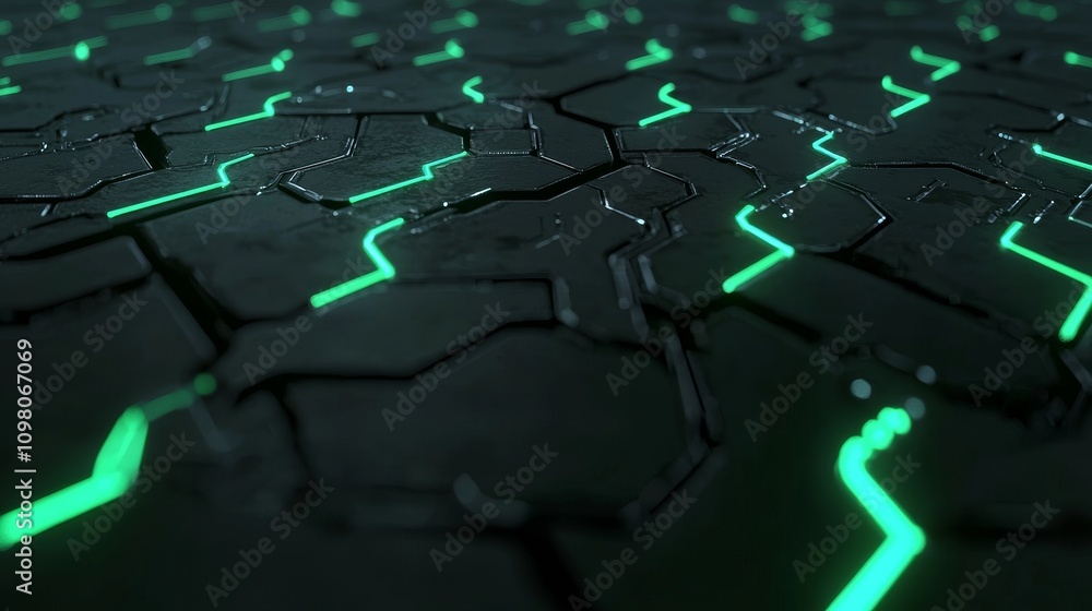 Obraz premium Abstract Digital Scene with Glowing Circuits on a Dark Surface for Futuristic Technology Background