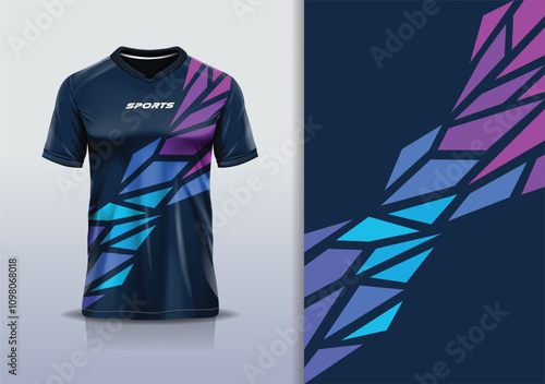 Sport jersey design template mockup broken glass abstract for football soccer, running, esports, aurora blue pink color 