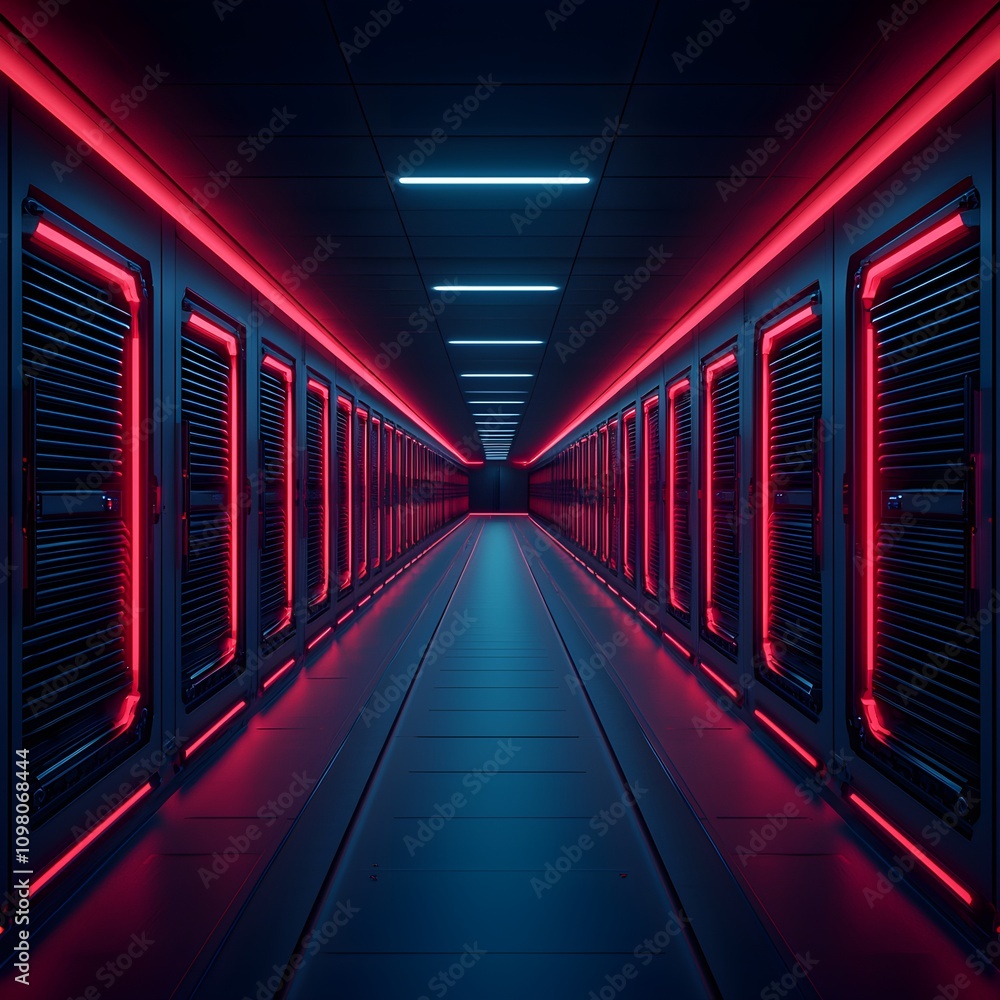 Fototapeta premium Futuristic hallway with neon lighting and sleek design