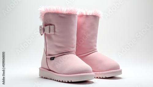 Pink winter boots with fur trim photo