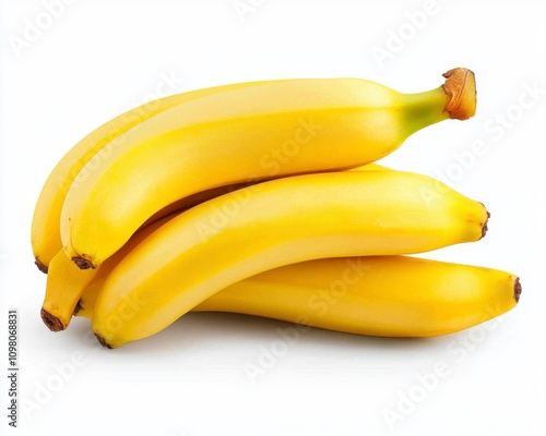 Ripe yellow bananas bunch isolated on white.