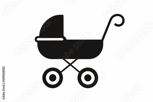 baby carriage black silhouette vector.