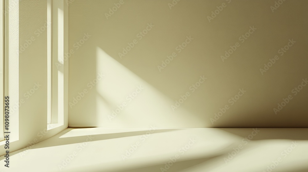 Fototapeta premium Minimalist yellow room aesthetic with calm window shadow 