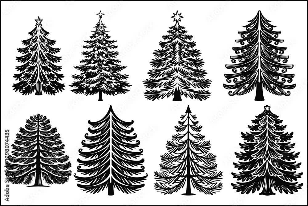 Obraz premium pine tree vector, christmas tree design, cypress tree silhouette, tree vector clipart, evergreen tree vector, holiday tree art, winter tree silhouette, nature vector design, christmas tree clipart