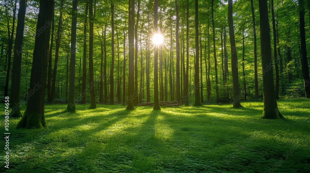 Naklejka premium sun rays in the forest