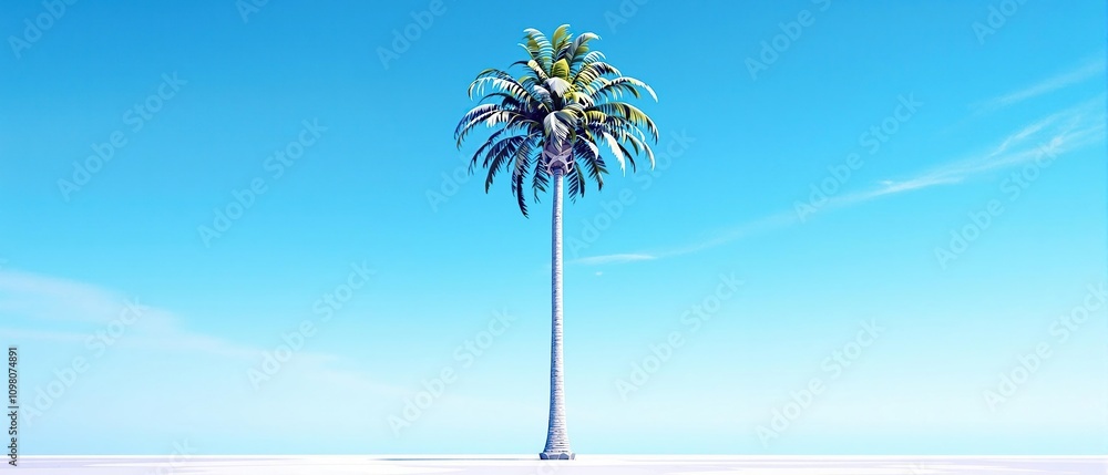 Obraz premium Palm tree silhouetted against a bright blue sky, silhouette, sky