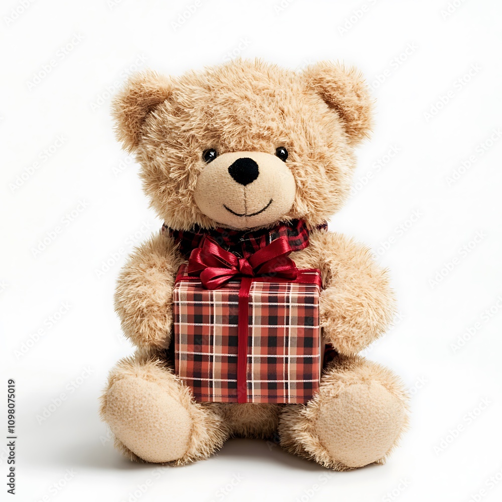 Fototapeta premium Christmas Teddy Bear Holding a Gift Illustration