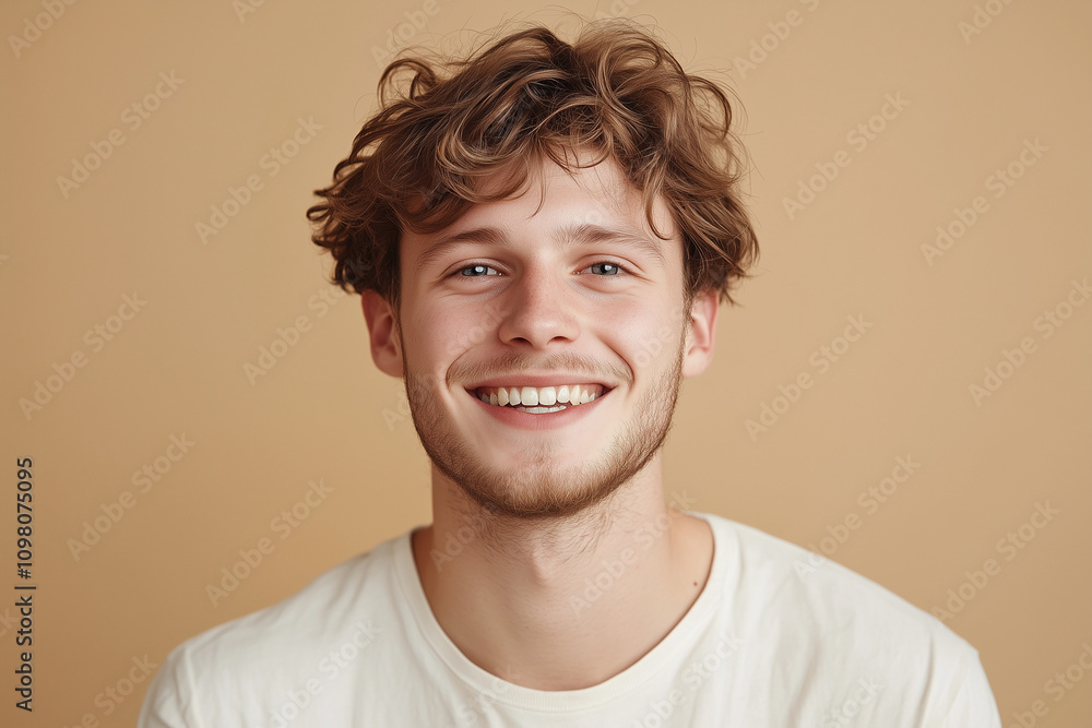 Fototapeta premium Smiling Young Male Portrait on Solid Background