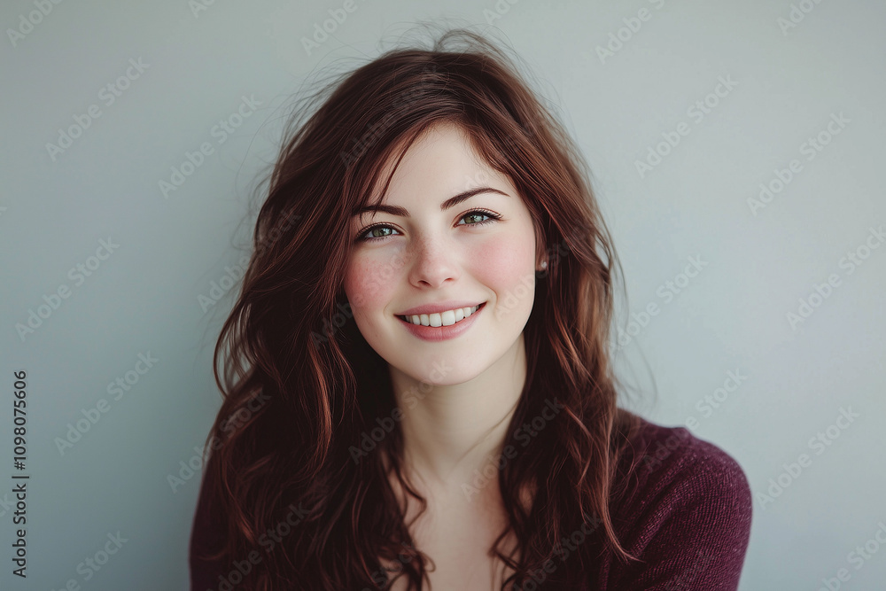 Obraz premium Young Female Smiling Portrait on a Plain Background