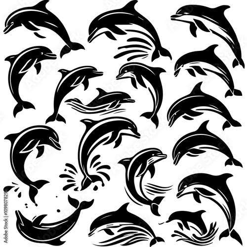 Dolphin silhouette set