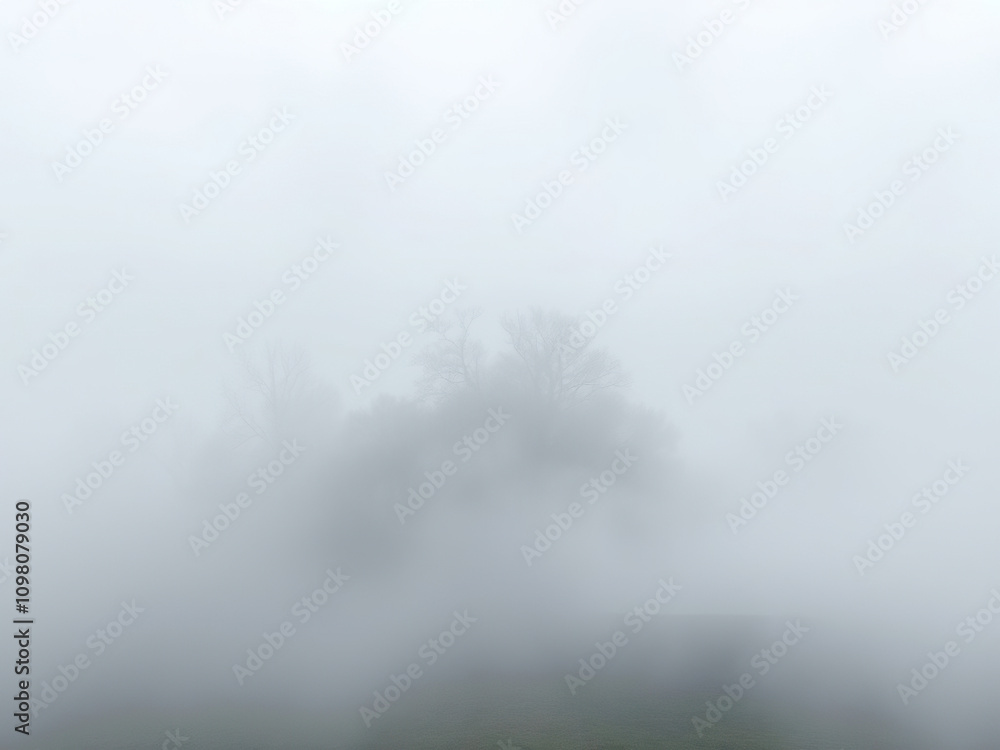 Fototapeta premium Soft watercolor foggy landscape with misty trees, serene landscape, misty trees, calming colors, serene surroundings, soft focus