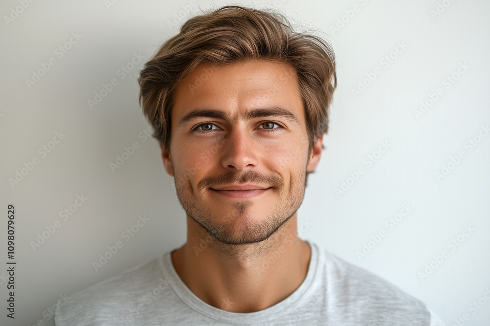 Obraz premium Smiling Young Male Portrait on Solid Background
