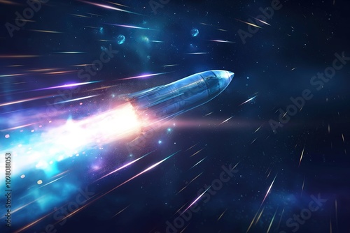 Futuristic Rocket Ship Soaring Through Cosmic Nebula