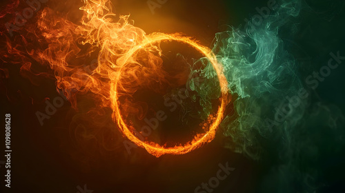 Fiery Abstract Background: Orange and Green Flames