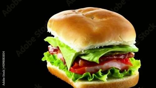 layered bread slices on black background and rotating