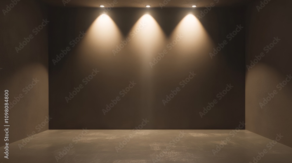 Obraz premium three spotlights illuminate a stage, creating a bright and inviting space for a presentation , empty background with spotlight