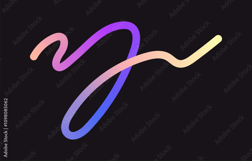 Neon Color Gradient squiggle lines. Scribble stripe with wavy elements. Abstract organic dynamic colorful Shapes on dark background. Neon Color Gradient squiggle lines. Scribble stripe with wavy elements. Abstract organic dynamic colorful Shapes on dark background.