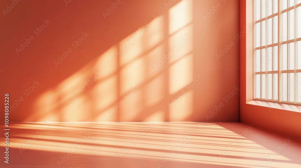Obraz premium smooth orange studio background for product Presentation with window shadows and sunlight