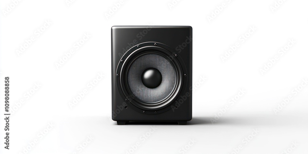Fototapeta premium Black subwoofer speaker isolated on white background.