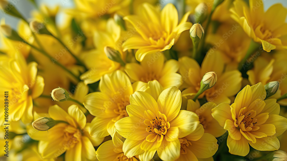 Fototapeta premium Colorful floral explosion in yellow and green hues, energy, creative, abstract, design, artistic