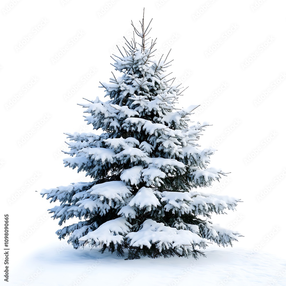 Fototapeta premium Snow-Covered Christmas Tree on a White Background