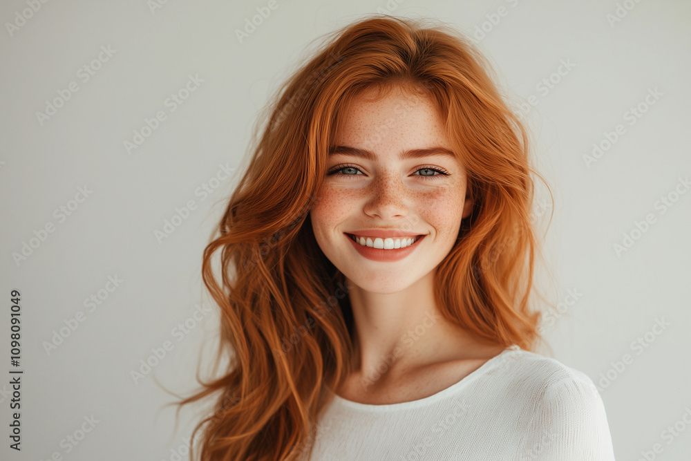 Naklejka premium Young Female Smiling Portrait on a Plain Background