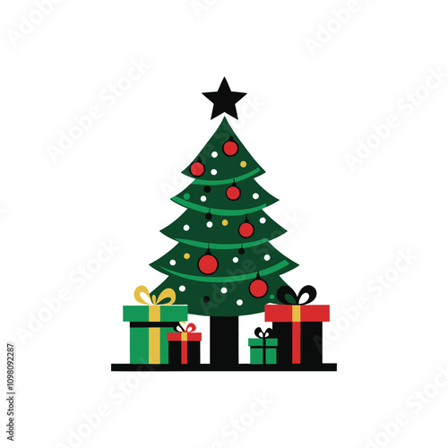 Tall Christmas tree with perfectly symmetrical branches 