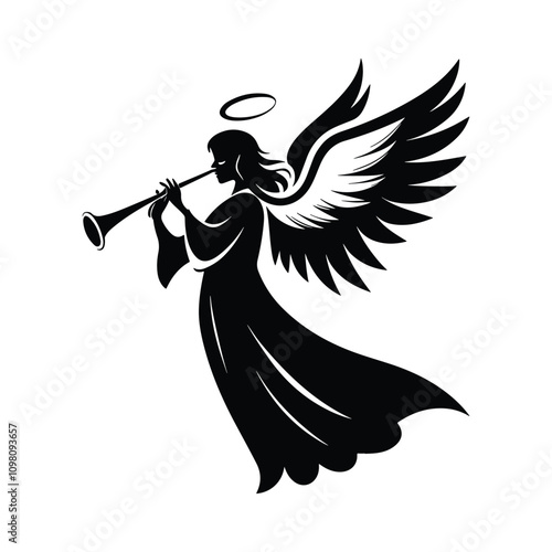 Angel blowing a trumpet with flowing robes and radiant details perfect for serene and artistic festive themes