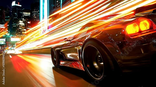 Wallpaper Mural Sleek Sports Car Speeding Through Vibrant City at Night Torontodigital.ca