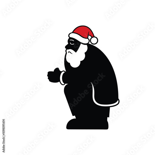 Santa Claus leaning against a candy cane in a thoughtful festive silhouette perfect for holiday visuals