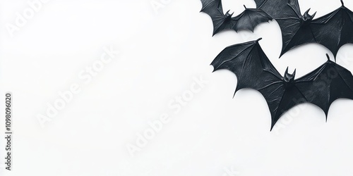 Black bats on white background; Halloween decoration. photo