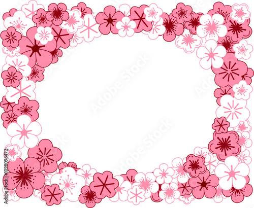 Graphic vector cherry blossom sakura oval frame in rectangle design