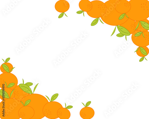 Mandarin or tangerine graphic background. Organic citrus plant drawing with whole mandarin. Vector Template for food product label. Natural botanical line art illustration.