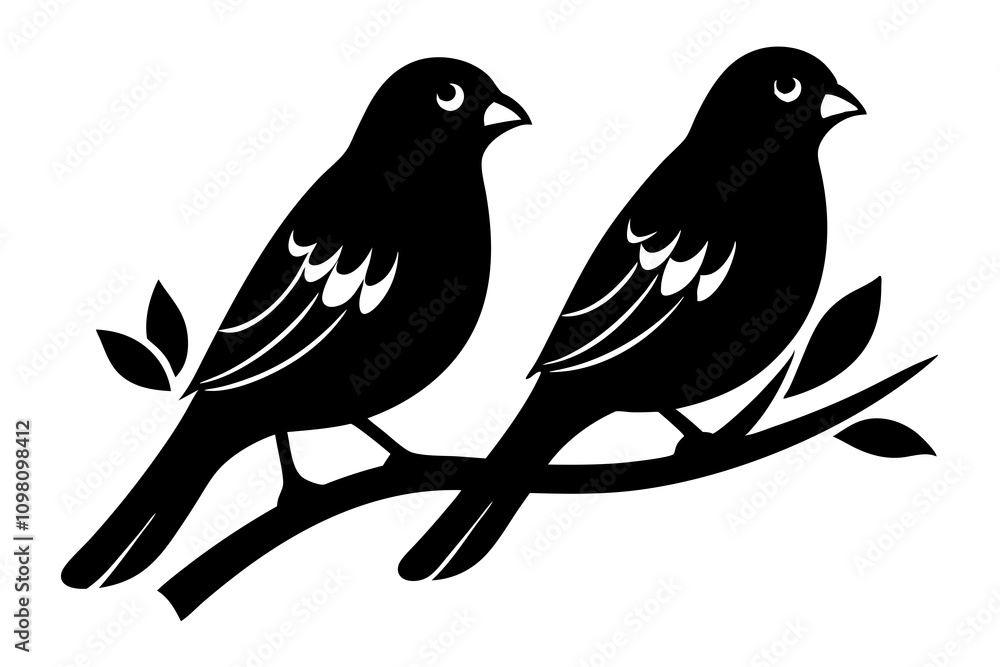 Fototapeta premium Two Birds on a Branch silhouette vector illustration