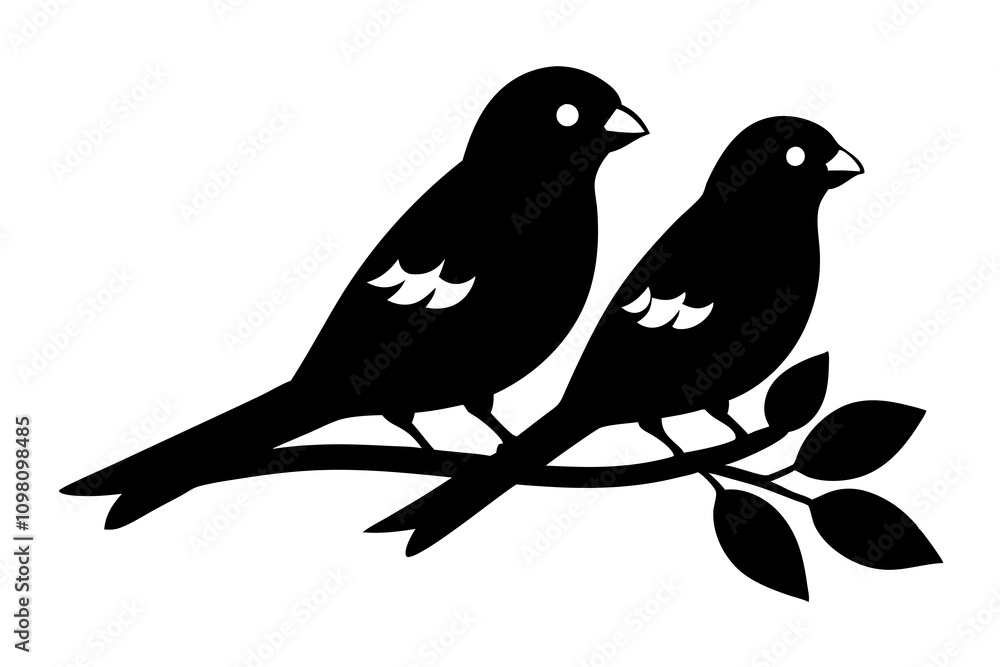 Fototapeta premium Two Birds on a Branch silhouette vector illustration