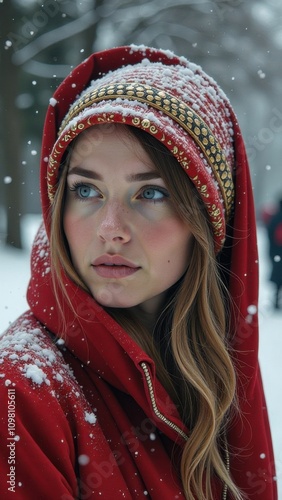 women in red in winter